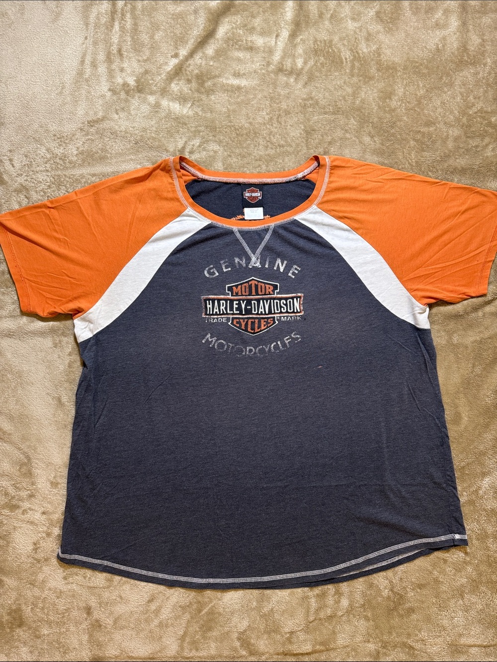 Harley-Davidson Navy, Orange & White Raglan Logo Shirt
